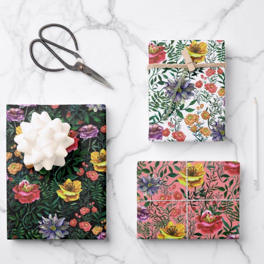 Hübsches, farbiges Muster Geschenkpapier Set (Vorderseite)