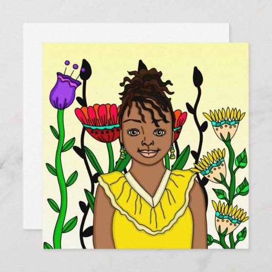 Hübsches Farbmädchen mit Blumenhintergrund (Vorne/Hinten)