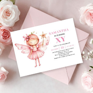 Hübsches Feen-Mädchen 8. Geburtstag Magische Pinke Einladung