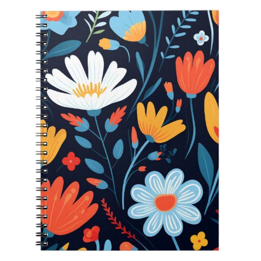 Hübsches, feminin schwarzes Blumenmuster Notizblock (Vorderseite)