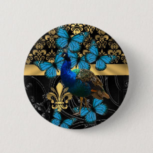Hübsches, feminin wirkendes Pfau-Design Button