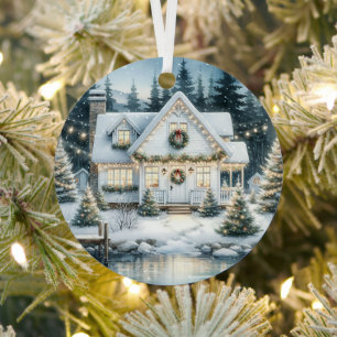 Hübsches Festhaus am Frostsee Ornament Aus Metall
