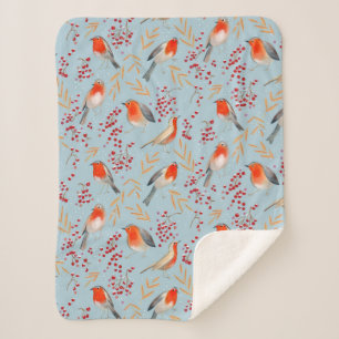 Hübsches festliches Vögel Muster blau Sherpadecke