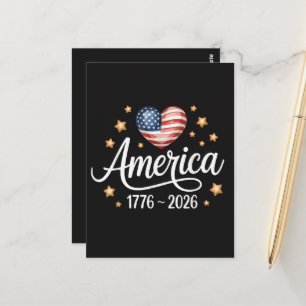 Hübsches Flaggenherz 1776-2026 4. Juli 250. Postkarte