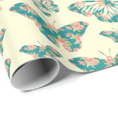 Hübsches Floral Butterfly Muster Geschenkpapier (Rolleneckpunkt)