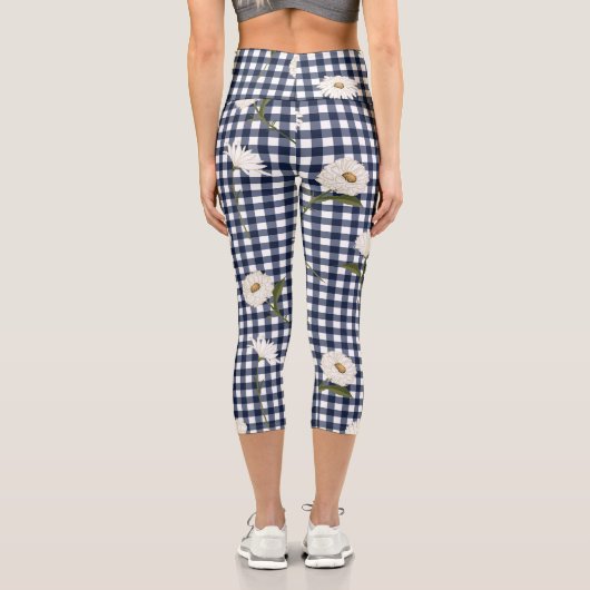Hübsches Floral Daisy Gingham Karo Muster Capri Leggings (Rückseite)