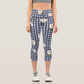 Hübsches Floral Daisy Gingham Karo Muster Capri Leggings (Vorderseite)