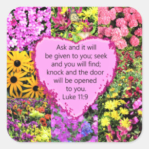 HÜBSCHES FLORAL LUKE 11:9 SCRIPTURE-DESIGN QUADRATISCHER AUFKLEBER