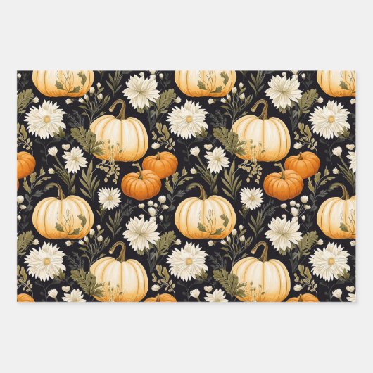 Hübsches Floral Pumpkin-Muster Geschenkpapier Set (Vorderseite)