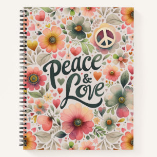 Hübsches Floral Retro Frieden und Liebe Notizblock