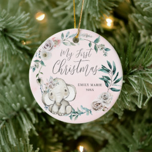 Hübsches florales Elephant Girl Baby 1. Weihnachte Keramik Ornament