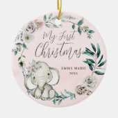 Hübsches florales Elephant Girl Baby 1. Weihnachte Keramik Ornament (Vorne)