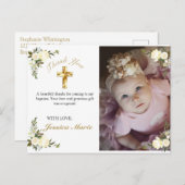 Hübsches florales Gold Cross Taufen Foto Vielen Da Postkarte (Vorne/Hinten)