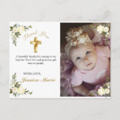 Hübsches florales Gold Cross Taufen Foto Vielen Da Postkarte (Vorderseite)