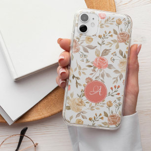 Hübsches florales, monogrammfarbenes Pastell-Pfirs iPhone 16 Hülle