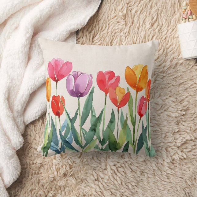 Hübsches florales Multicolor Tulips Kissen (Decke)