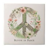 Hübsches florales Retro "Bloom in Peace" Zeichen Fliese (Vorderseite)