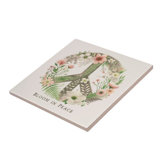 Hübsches florales Retro "Bloom in Peace" Zeichen Fliese (Seite)