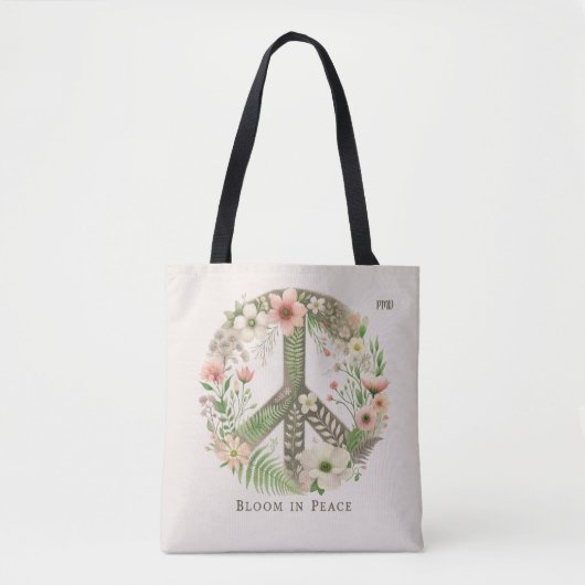 Hübsches florales Retro "Bloom in Peace" Zeichen Tasche (Vorderseite)