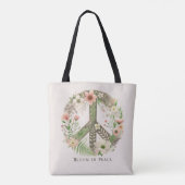 Hübsches florales Retro "Bloom in Peace" Zeichen Tasche (Rückseite)