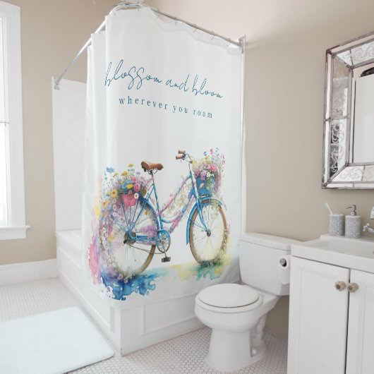 Hübsches florales Retro-Fahrrad - Blossom und Blut Duschvorhang (Beispiel)