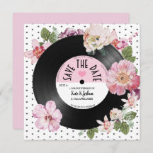 Hübsches florales Retro-Vinyl Save the Date Hochze