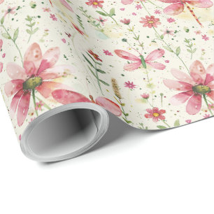Hübsches florales rosa Libellen-Geschenkverpackung Geschenkpapier