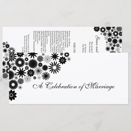 Hübsches Florals Black Wedding Programm (Vorne/Hinten)