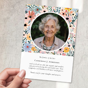 Hübsches Florals Foto Beileid Beerdigung Gedenkstä Dankeskarte