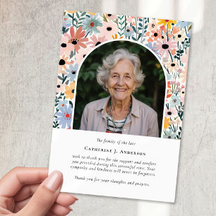 Hübsches Florals Foto Beileid Beerdigung Gedenkstä Dankeskarte