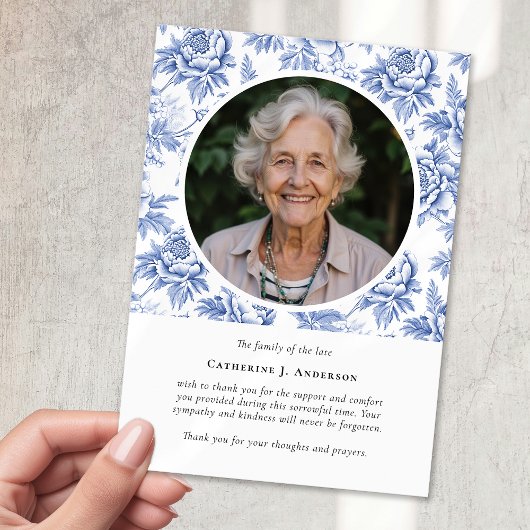 Hübsches Florals Foto Beileid Beerdigung Gedenkstä Dankeskarte