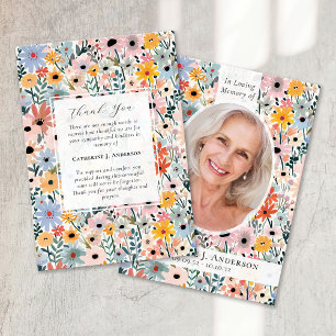 Hübsches Florals Foto Beileid Beerdigung Gedenkstä Dankeskarte