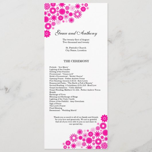 Hübsches Florals Magenta Hochzeitsprogramm Programm (Rückseite)