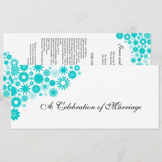 Hübsches Florals Türkis Hochzeitsprogramm Programm (Vorne/Hinten)