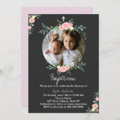 Hübsches Foto Blumenkraut Taufe Einladung (Vorne/Hinten)