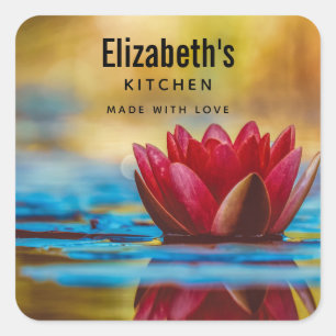Hübsches Foto einer Lotus-Blume in einer Teichküch Quadratischer Aufkleber