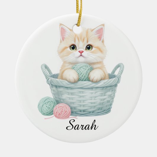 Hübsches Garn-Kätzchen-Ornament Keramik Ornament (Vorne)