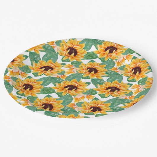 Hübsches Gelb- und Grünmuster Pappteller (Schrägansicht)