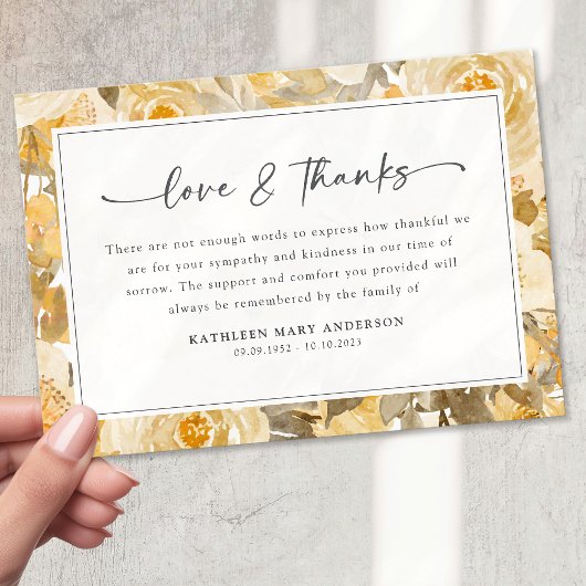 Hübsches Gelbes Beileid Beerdigung Dankeskarte