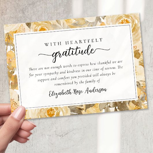 Hübsches Gelbes Beileid Beerdigung Dankeskarte