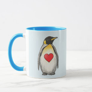 Hübsches Geschenk, Königspinguin mit Herz, eigener Tasse