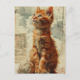 Hübsches Ginger-Kätzchen Vintage-Collage Postkarte