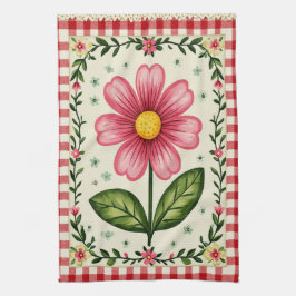 Hübsches Gingham-Blumen-Tee-Tuch. Geschirrtuch