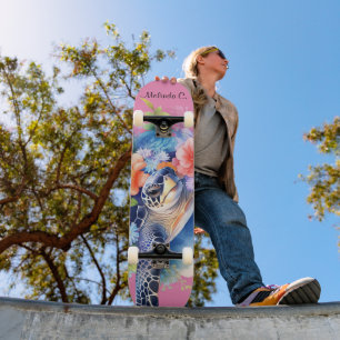 Hübsches Girl Floral Sea Turtle Deck Skateboard