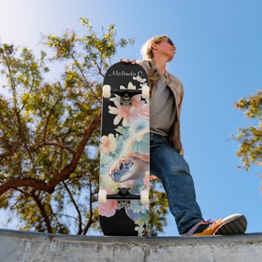 Hübsches Girl Floral Sea Turtle Deck Skateboard (Außenbereich 1)