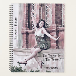 Hübsches Girl-Happiness-Zitat Rosa Journal Planer