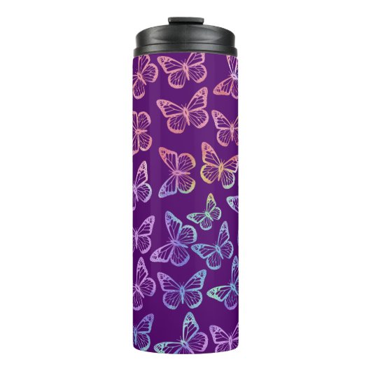 Hübsches Girl-Lila Butterfly-Muster Iridescent Thermosbecher (Vorderseite)