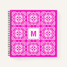 Hübsches Girlie Hot Pink Lace Monogram Notebook Notizblock
