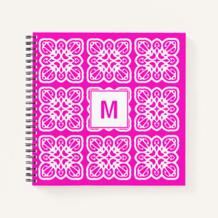 Hübsches Girlie Hot Pink Lace Monogram Notebook Notizblock