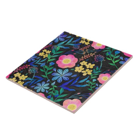 Hübsches Girly Pink Blue Floral Grau Design Fliese (Seite)